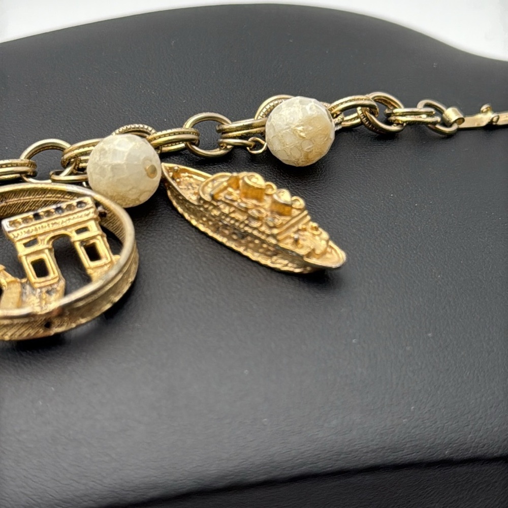 Vintage gold tone statement charm bracelet travel Europe France Eiffel Tower - Picture 4 of 9